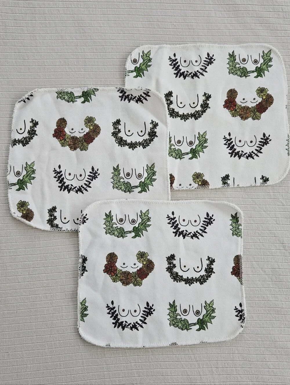handmade boob floral wreath burp wash cloth hippie boho bath indie rag towel