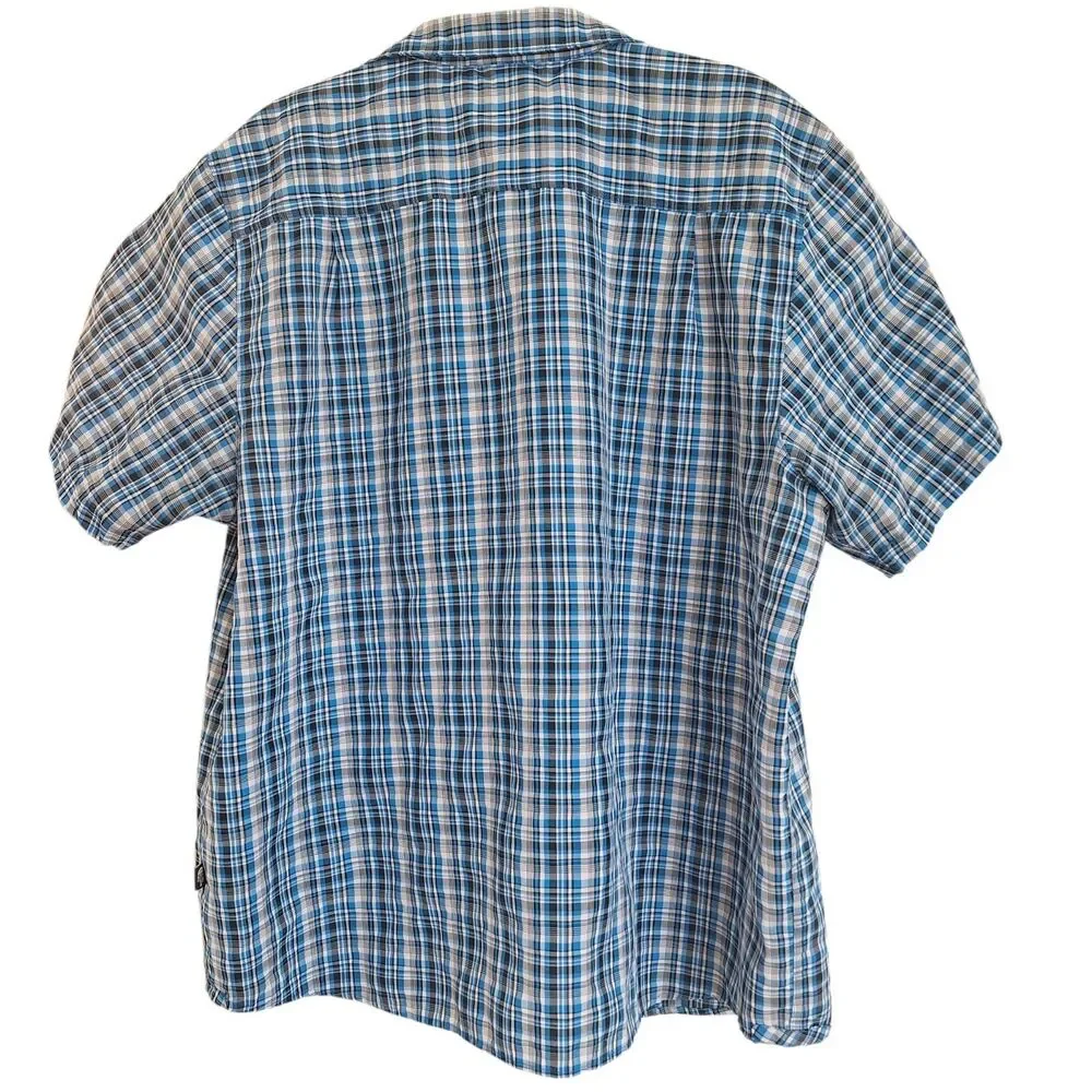 The North Face Short Sleeve Woven Shirt Mens XXL Button Up Plaid Blue 2XL