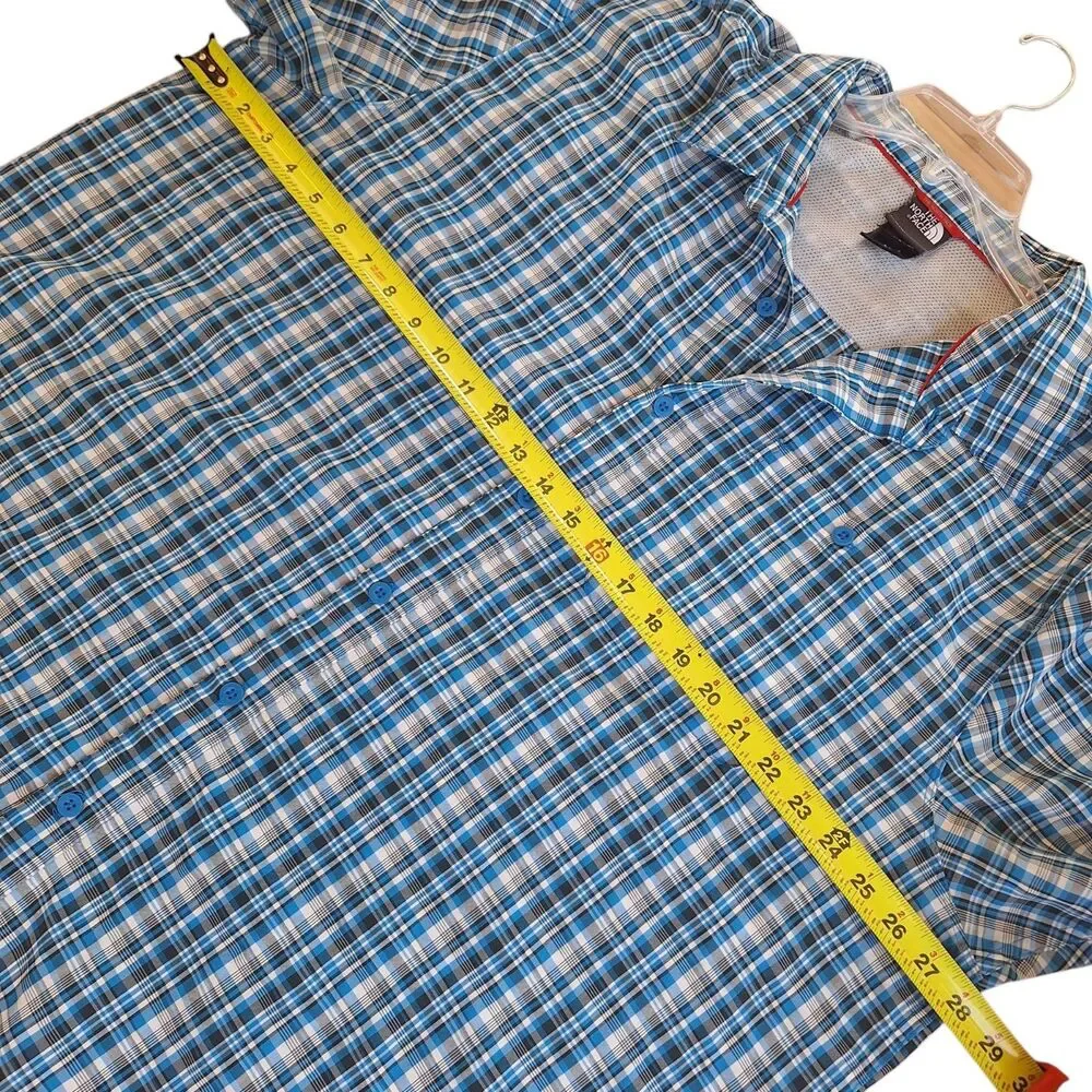 The North Face Short Sleeve Woven Shirt Mens XXL Button Up Plaid Blue 2XL