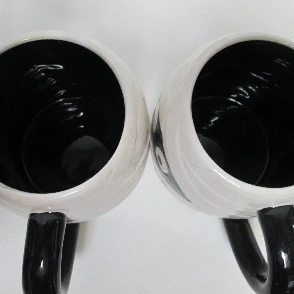 Pier 1 One Ghost Mug Cup Hand Painted Dolomite Halloween Spooky Set 2 dish safe