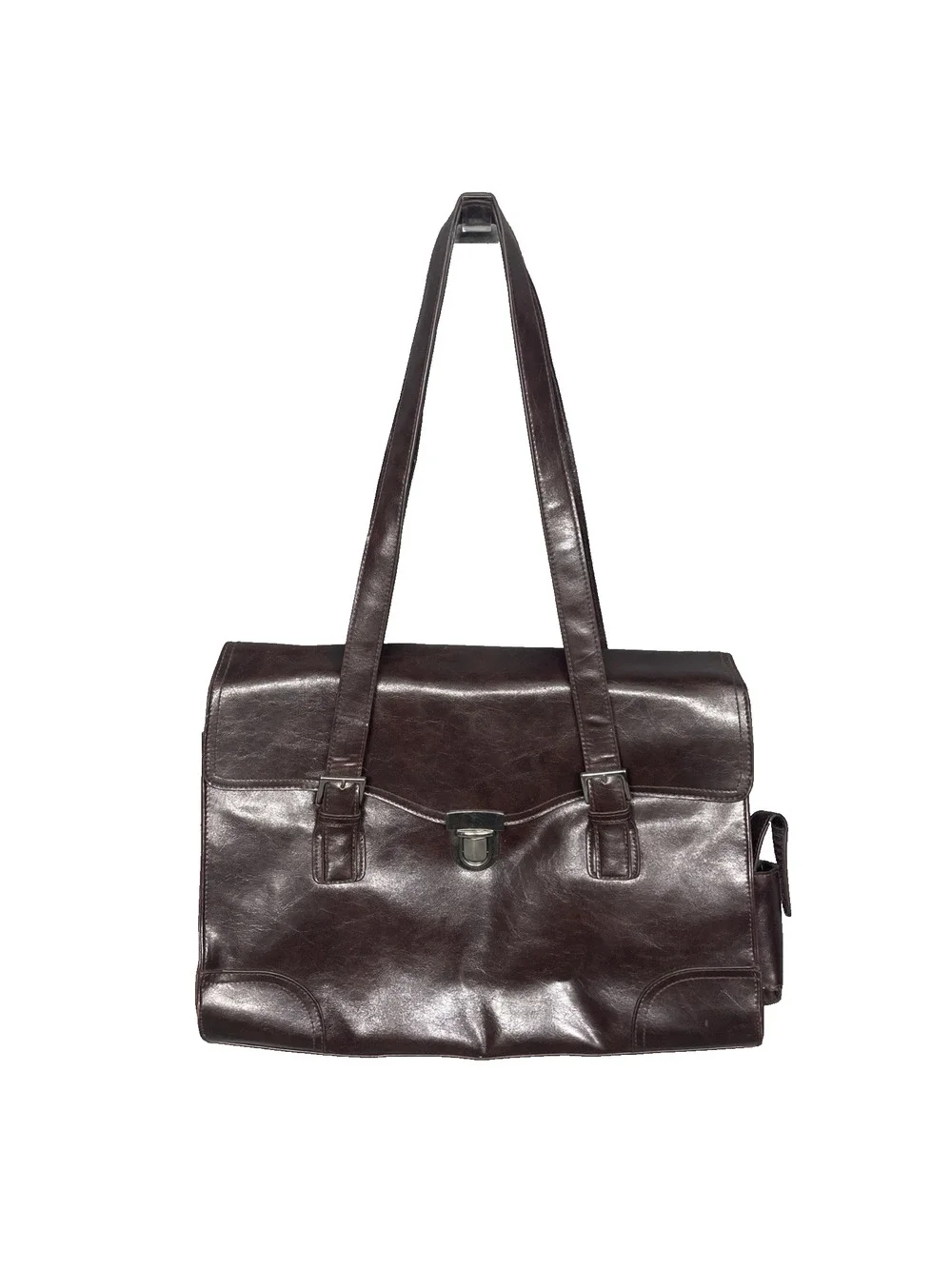 Vintage Worthington Faux Leather Dark Brown Briefcase Computer Work Shoulder Bag