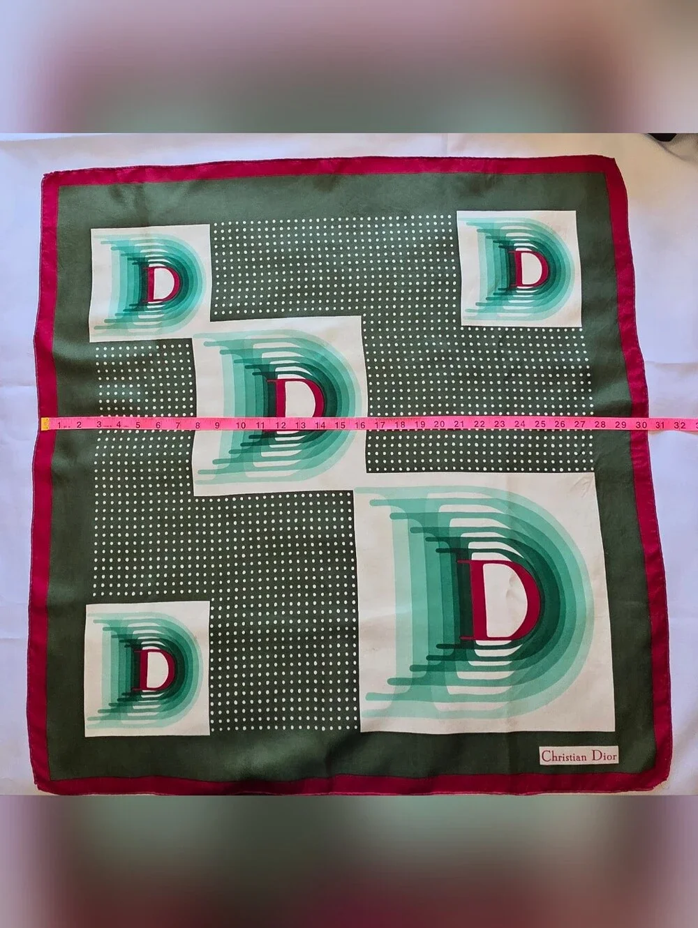 Dior Green, Teal & Fuchsia Silk Scarf with D Motif