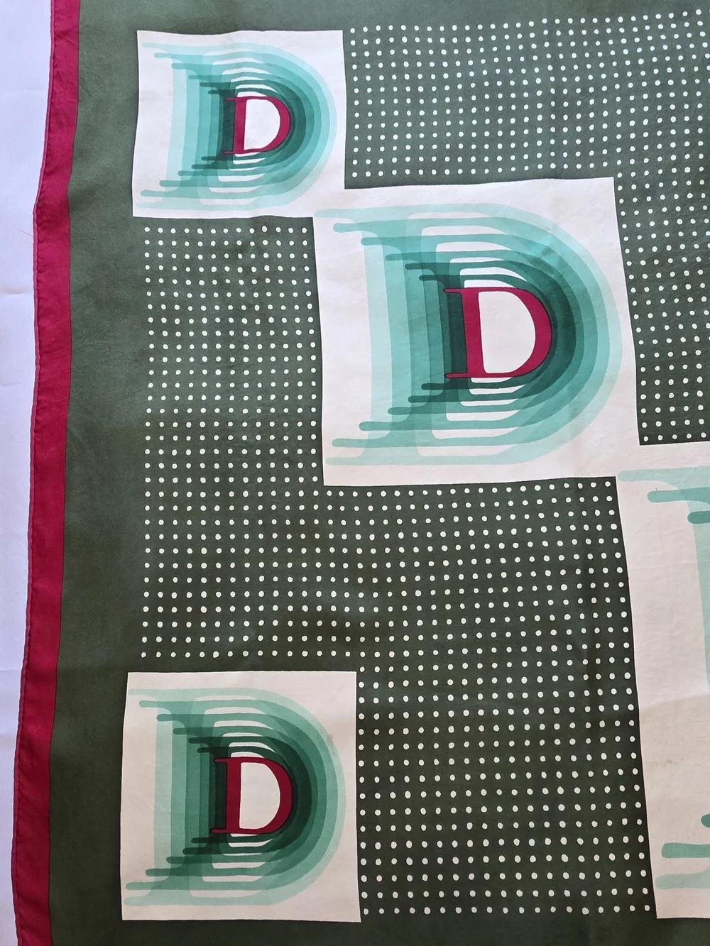 Dior Green, Teal & Fuchsia Silk Scarf with D Motif