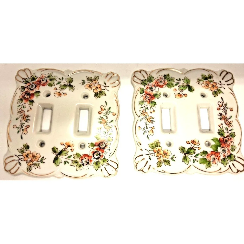 2 Vintage Japan Porcelain Kelvin's Floral Double Light Switch