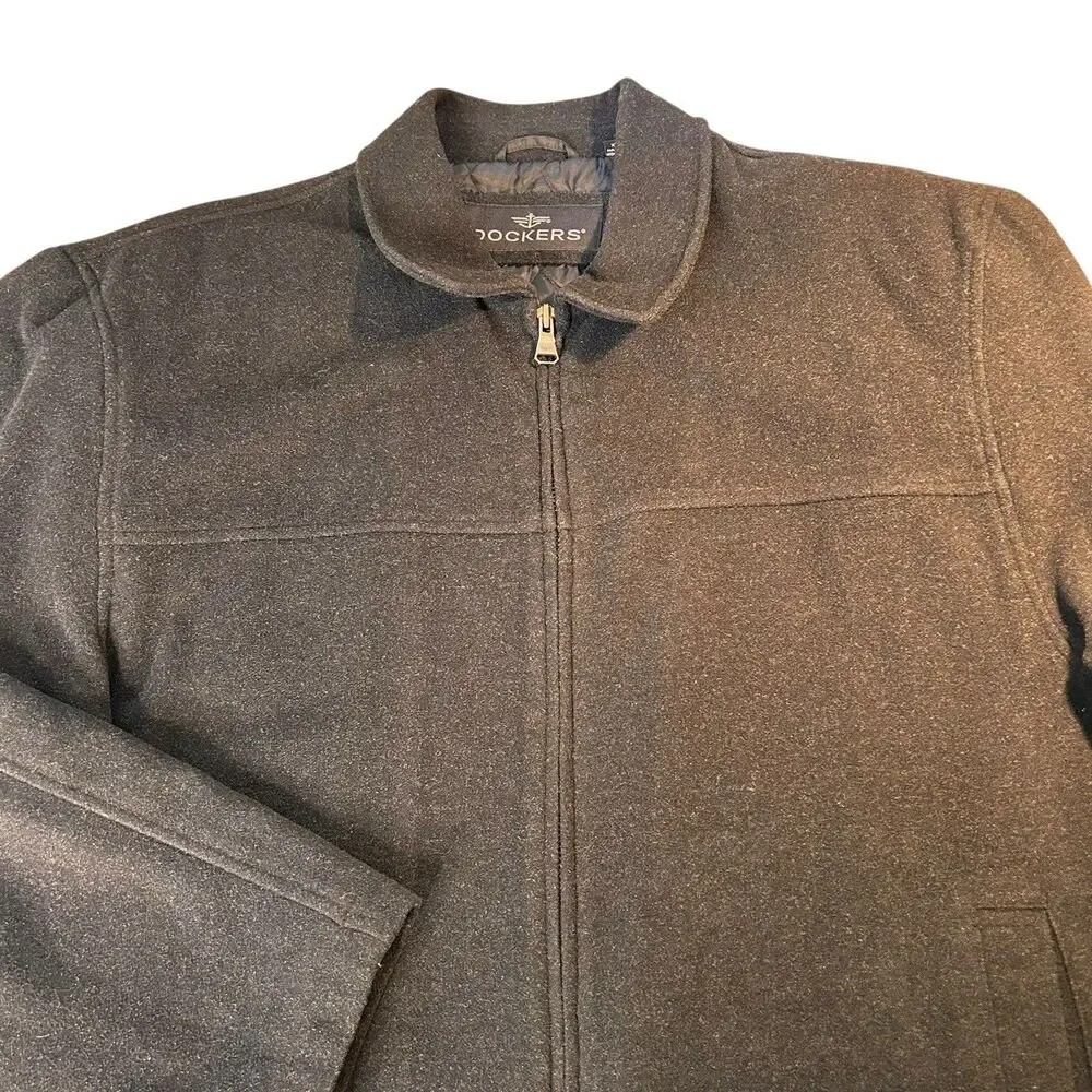 Dockers Mens Wool Blend Bomber Jacket Black XXL Quilted Interior Front Zip