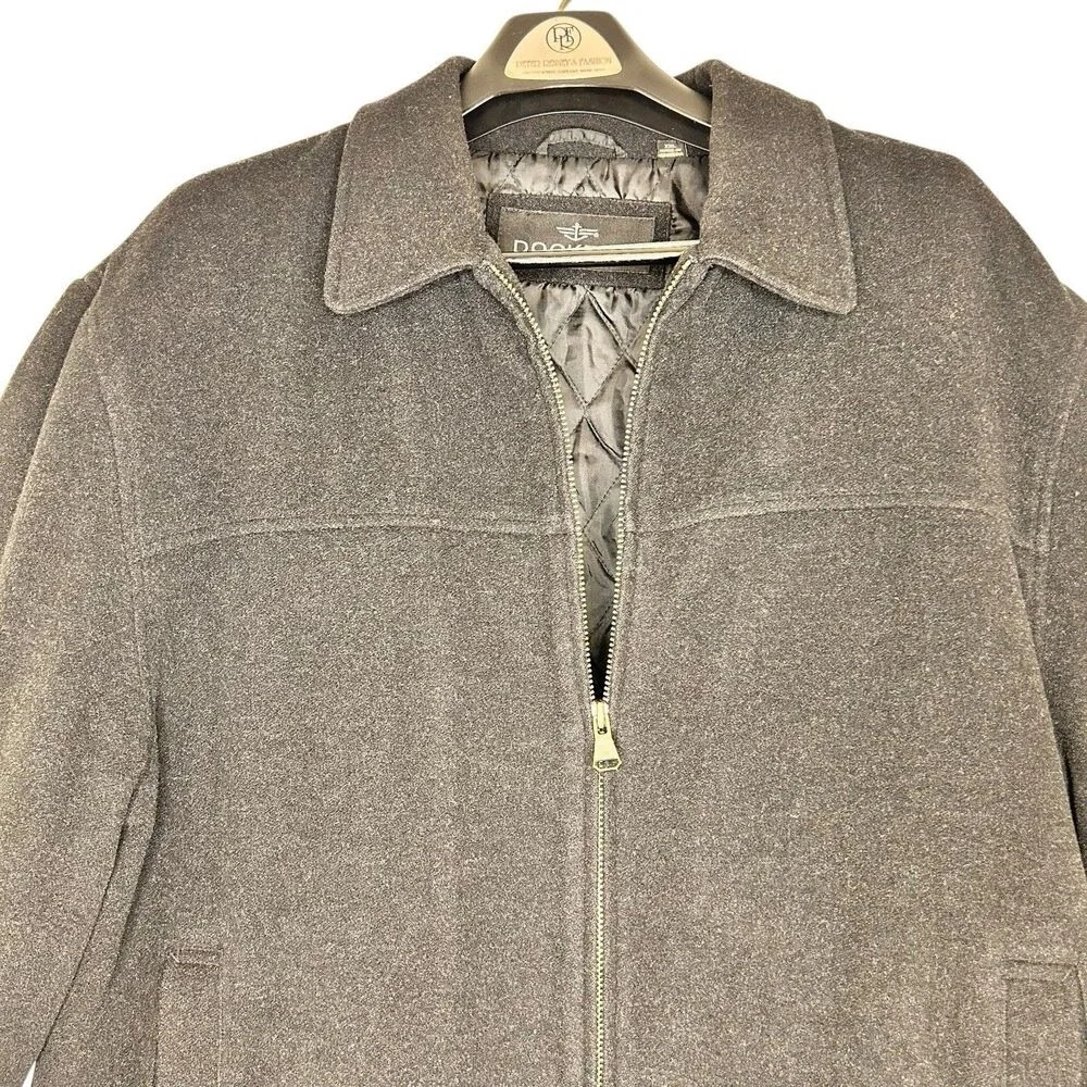Dockers Mens Wool Blend Bomber Jacket Black XXL Quilted Interior Front Zip