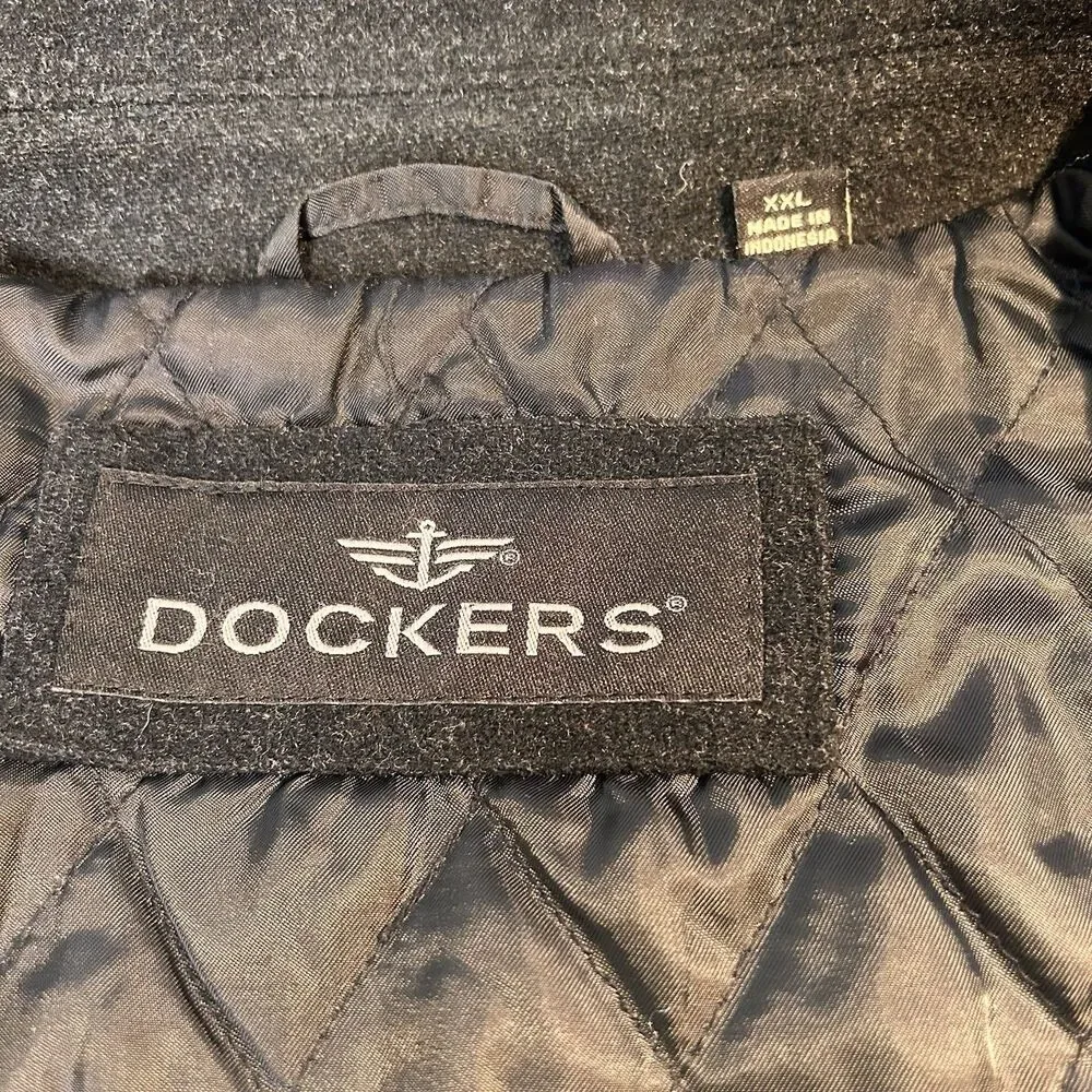 Dockers Mens Wool Blend Bomber Jacket Black XXL Quilted Interior Front Zip