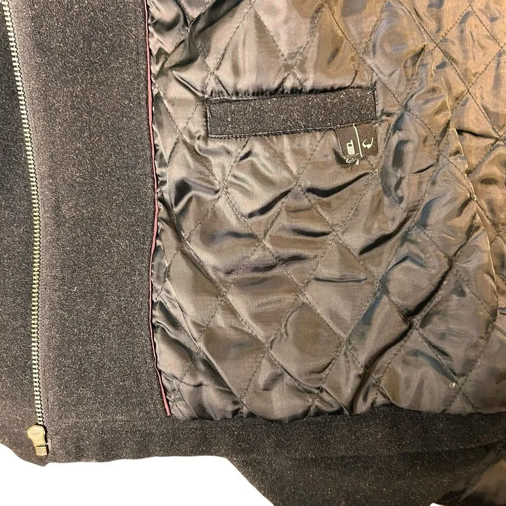 Dockers Mens Wool Blend Bomber Jacket Black XXL Quilted Interior Front Zip
