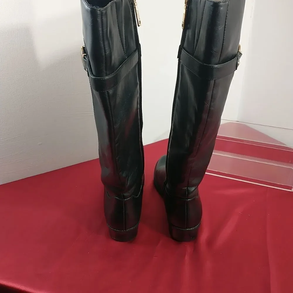 Elegant Black Leather Knee-Tommy Hilfiger Tall Boots 6 M Black LeatherHigh Boots