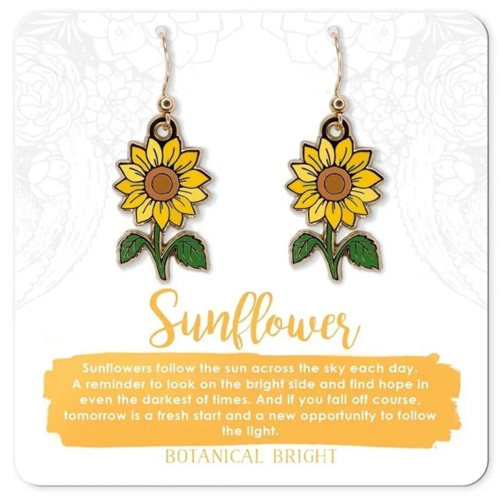 Sunflower‎ Dangle Earrings - RARE Gold-Plated Garden, Floral, & Nature Jewelry