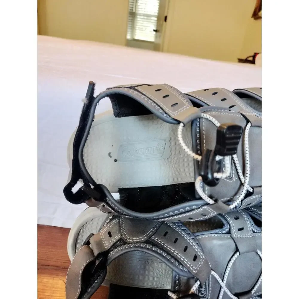 Coleman Sandals Mens 13 gray  Leather Round Toe Drawstring Casual fishing hiking