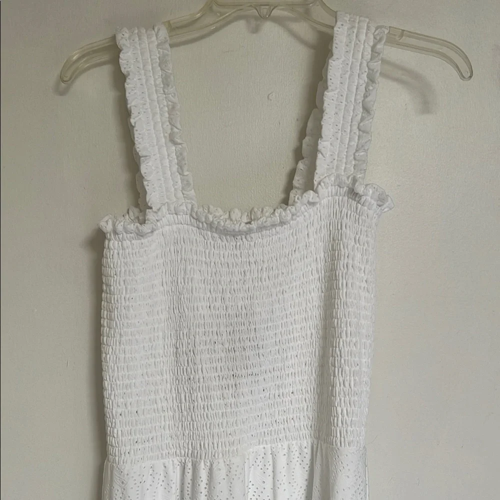 MICHAEL Michael Kors White Eyelet Lace Smocked Sleeveless Maxi Dress M