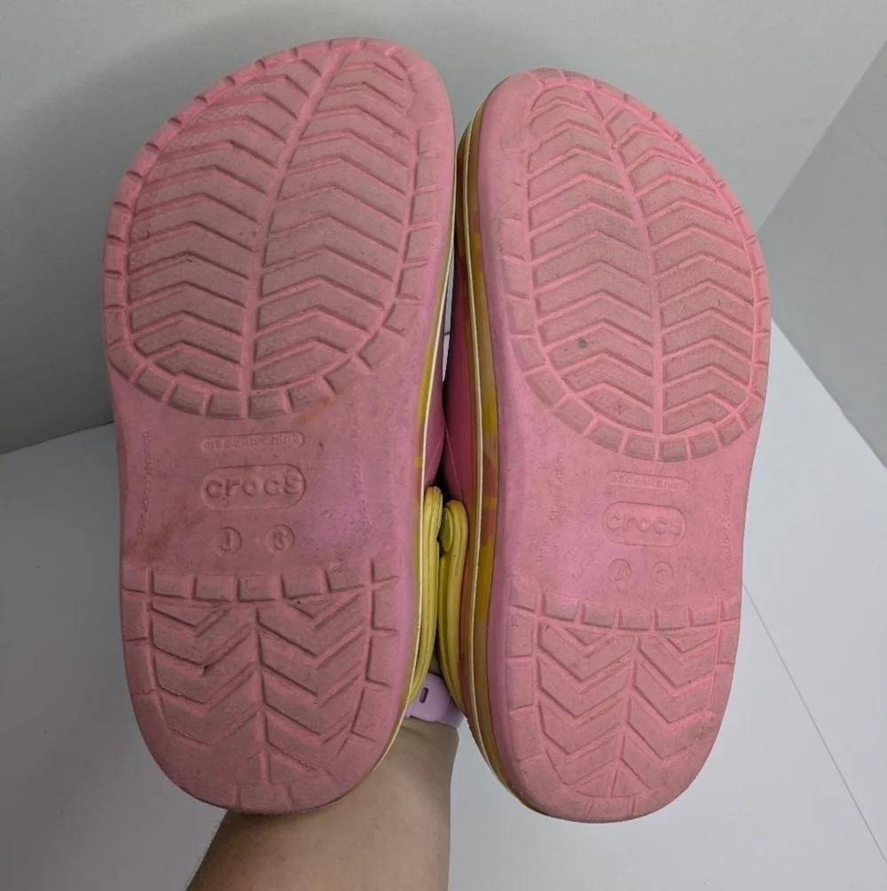 Crocs Pink Yellow Flower Water Shoe Sandal 3Y Youth