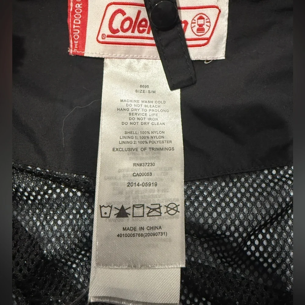 Coleman Outdoor Nylon Windbreaker Jacket Black Blue Hooded Medium Waterproof