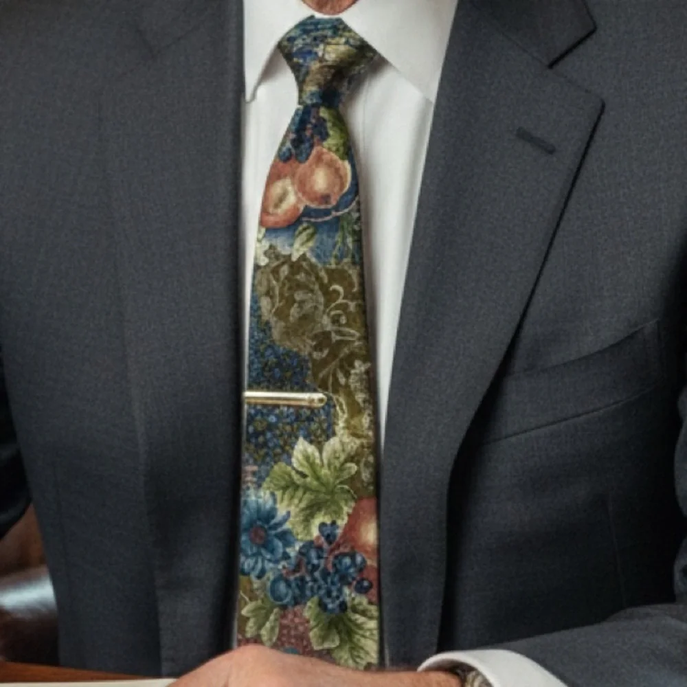 Diffusion LDM Italy 100% Silk Tie Arts & Crafts Botanical Fruit Mosaic Print‎