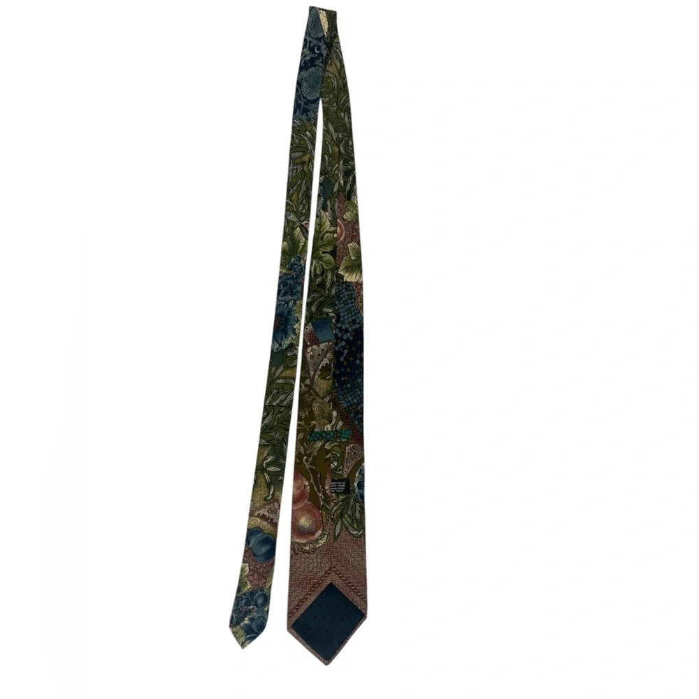 Diffusion LDM Italy 100% Silk Tie Arts & Crafts Botanical Fruit Mosaic Print‎