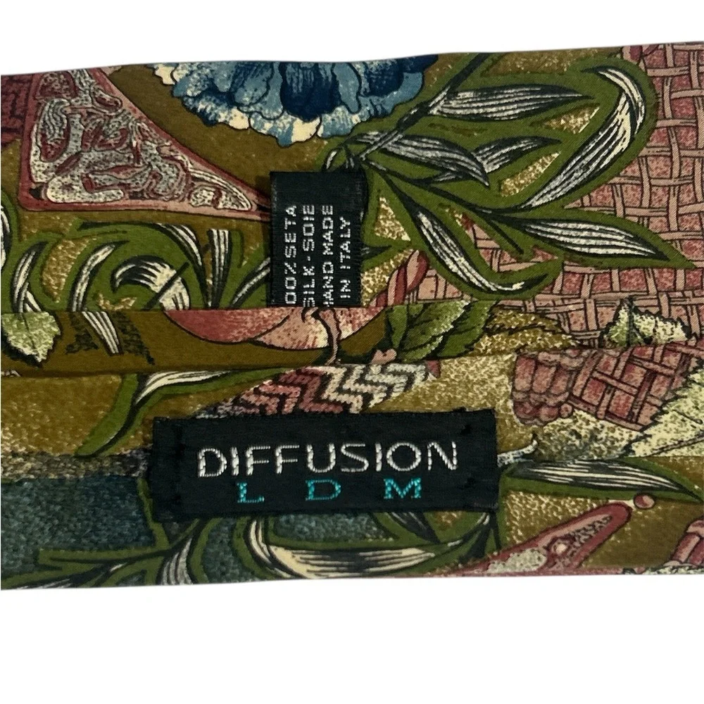 Diffusion LDM Italy 100% Silk Tie Arts & Crafts Botanical Fruit Mosaic Print‎