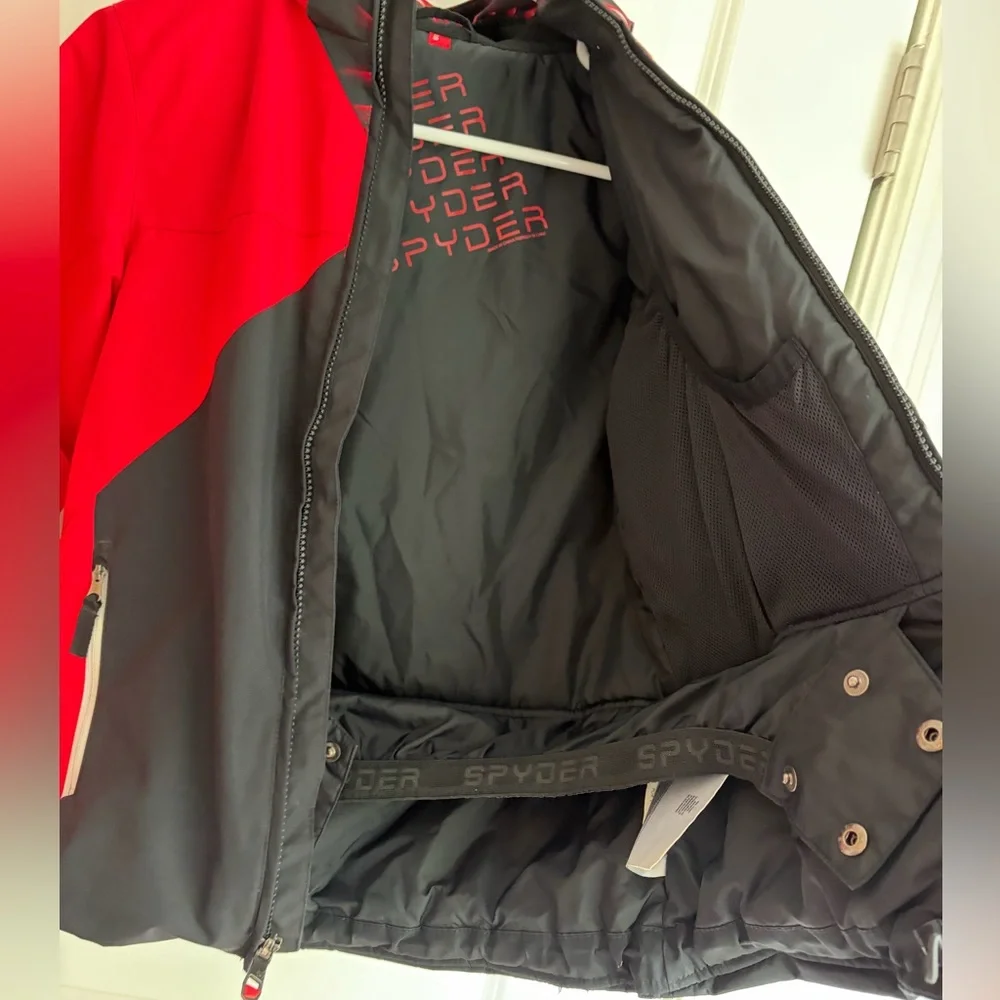 Spyder Red and Black Colorblock Kids Snow and Ski Insulated Hooded Coat