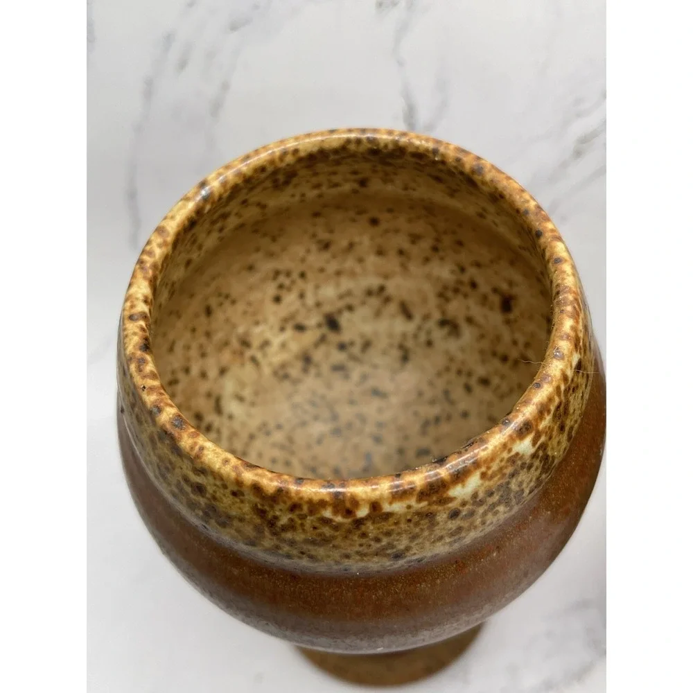 2 Vintage Art Pottery Goblet Chalice Wine Glass Stoneware Speckled Glaze 5.25
