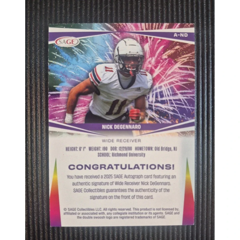 2025 SAGE Low Series Nick Degennaro #A-ND Fireworks Red (AU) James Madison Dukes