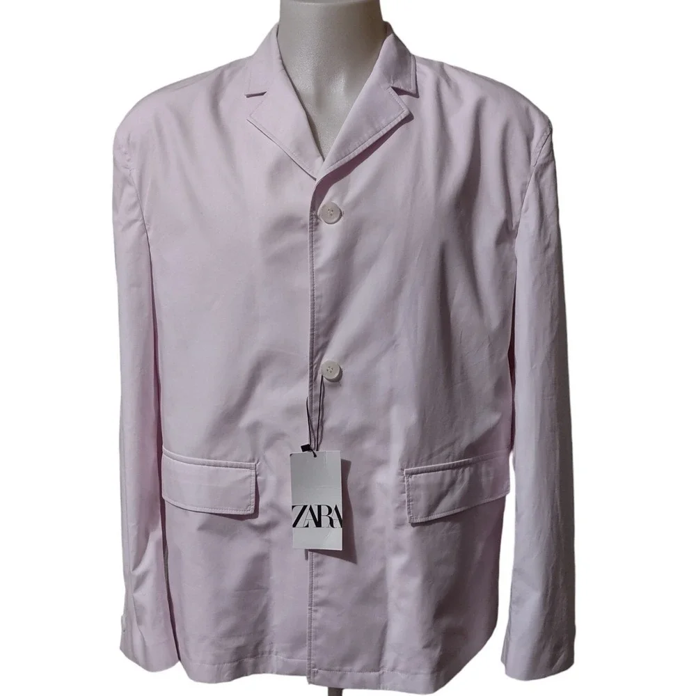 Zara Men's Blazer Suit Jacket 40 US 50 EUR Pale Pink Poplin Sportscoat Button Up