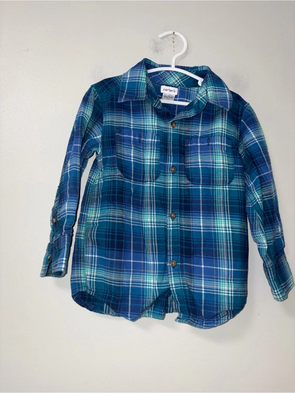 Carters Blue Plaid Long Sleeve Button Down Shirt Boys 3T