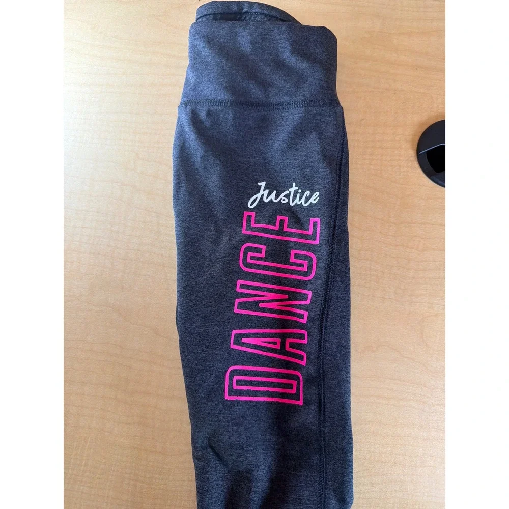 Justice Active Girls Dance Leggings Gray Pink Lattice Ankle Size 6/7