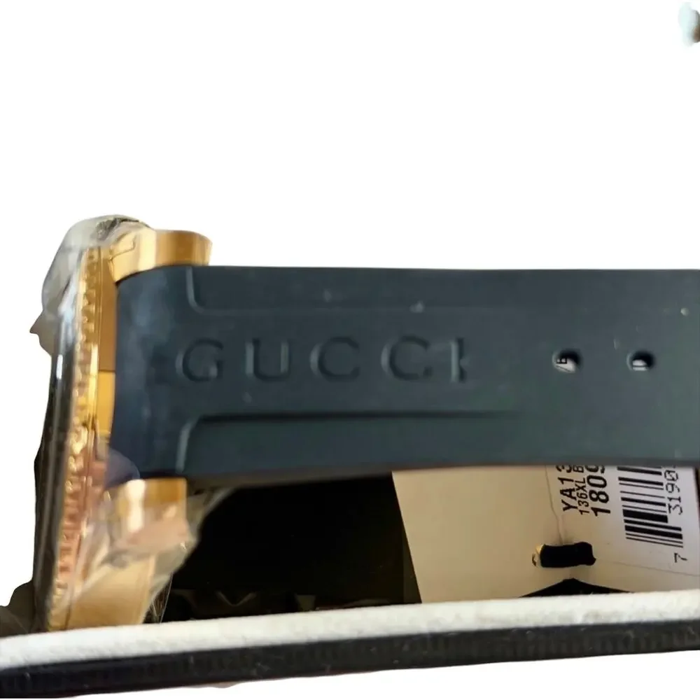 NWT Full Set Gucci Dive Men Yellow Gold PVD Black Rubber Swiss Watch YA136219