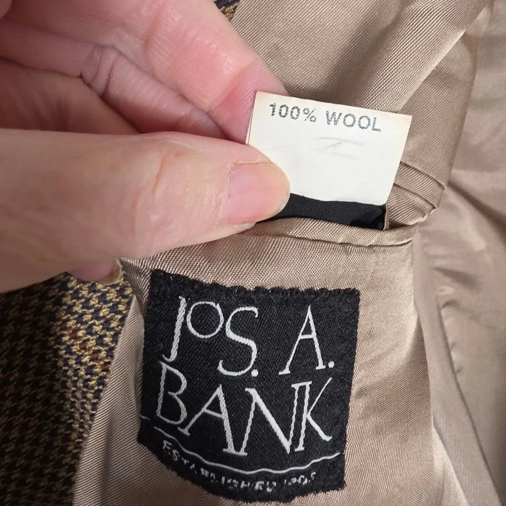 Jos A Bank Mens 43R‎ Brown Houndstooth FLAW Wool Blazer Sport Coat Jacket