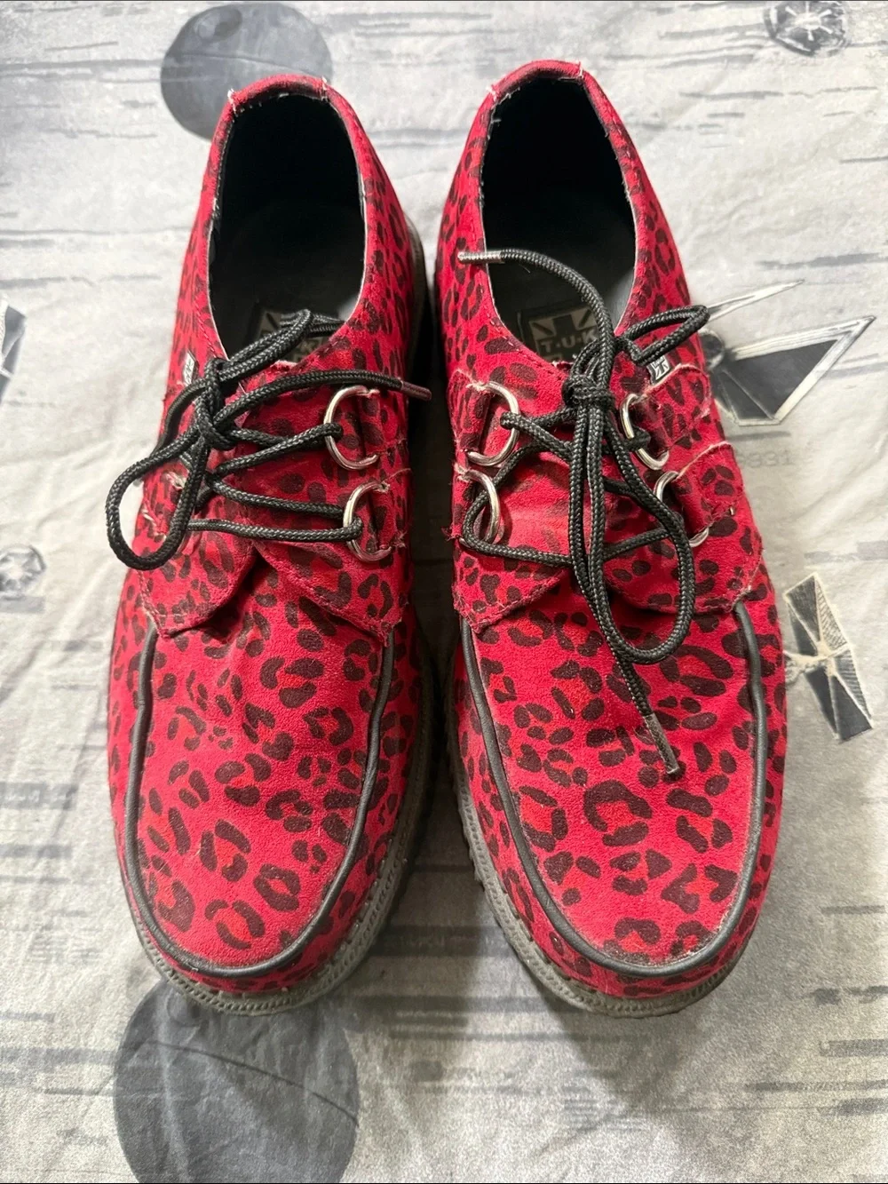 GUC TUK VEGAN SUEDE RARE RED LEOPARD CREEPERS SZ UK 7