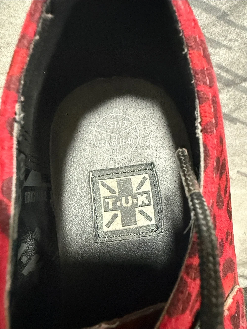 GUC TUK VEGAN SUEDE RARE RED LEOPARD CREEPERS SZ UK 7