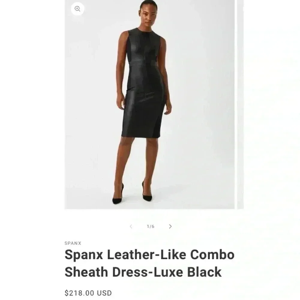 New SPANX Leather Ponte Midi Dress Sheath Stretch Faux Office Siren Boardroom