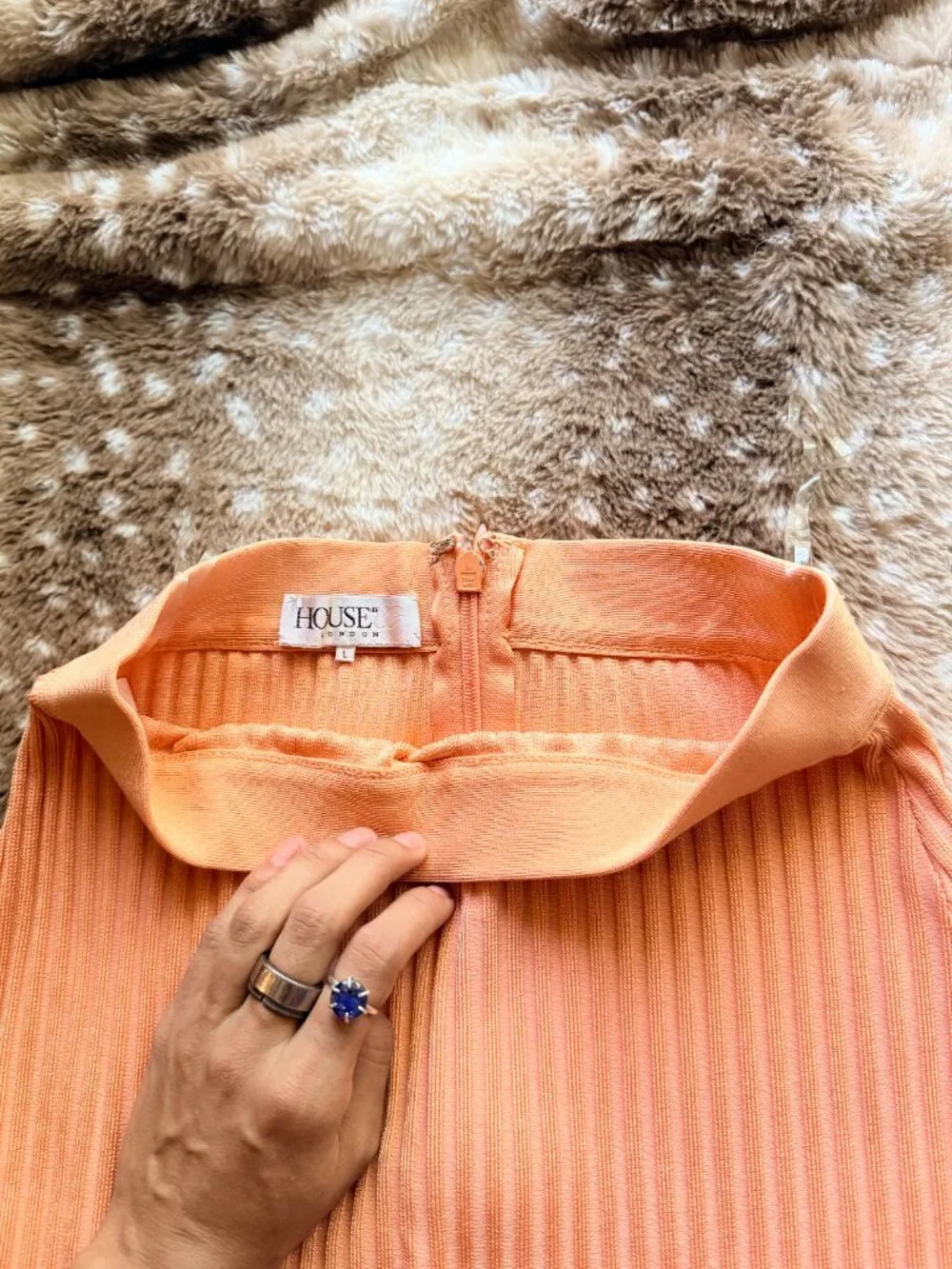 Size L House of CB Eve Neon Orange Ribbed Bodycon Maxi Skirt