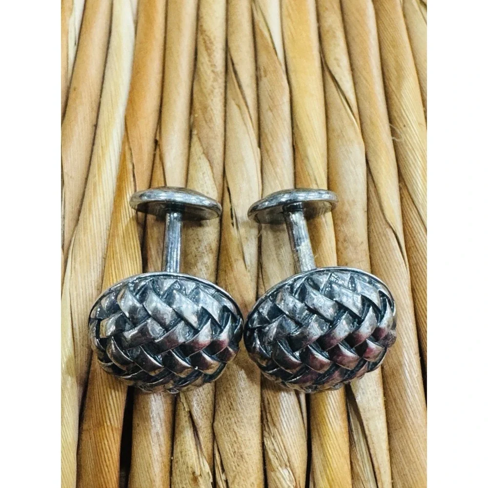 Scott Kay SK 925 Sterling Silver Basket Weave Cufflinks Men's Designer