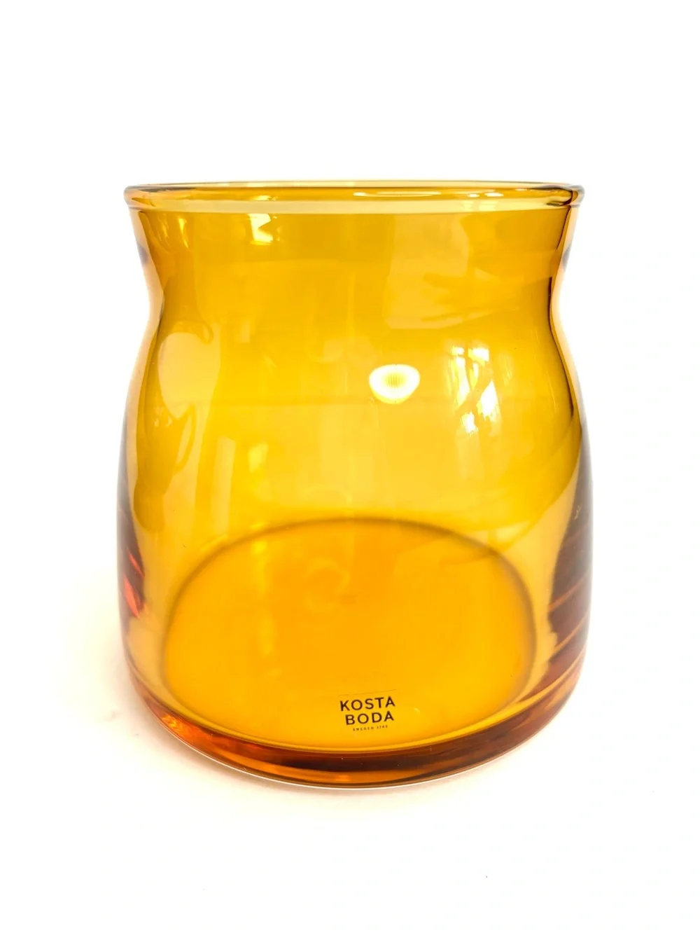 Kosta Boda Sweden Honey Amber-Toned Sculptural Minimalist Blown Art Glass Vase