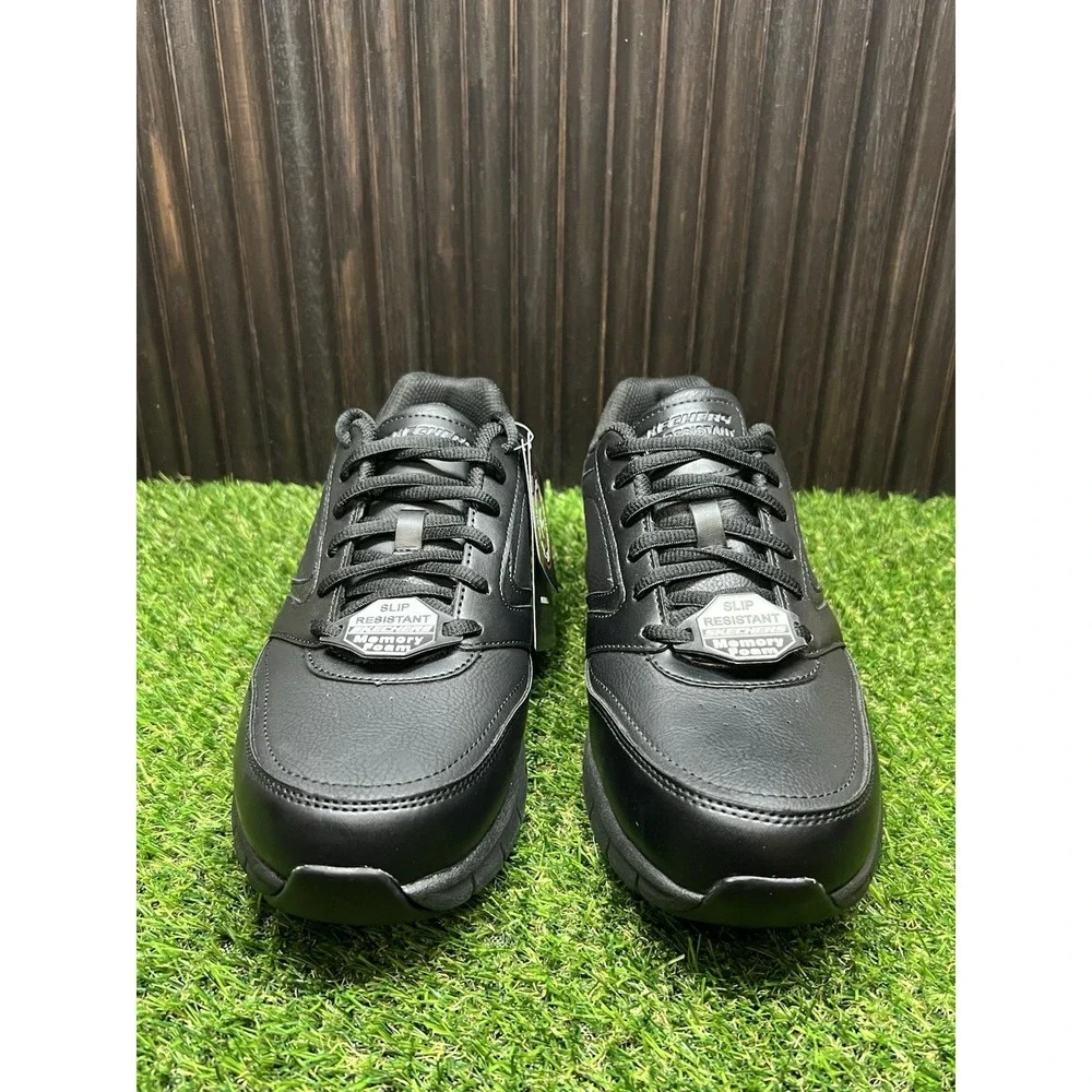Size 9 - Skechers Nampa Black Mens Work Shoes Slip Resistant Memory Foam 77156