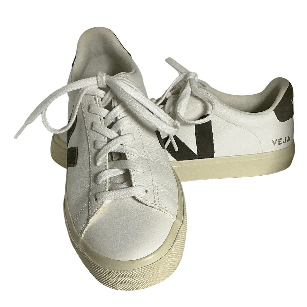 VEJA Campo Chromefree Leather Sneakers – Extra White/Kaki – Size EU 41