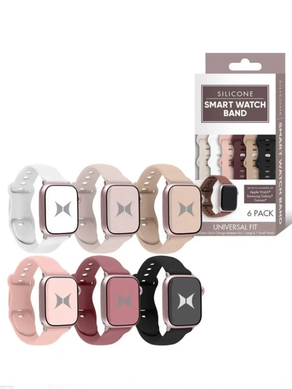 6-Pack Silicone Watch Bands for Smartwatches - Multi-Color