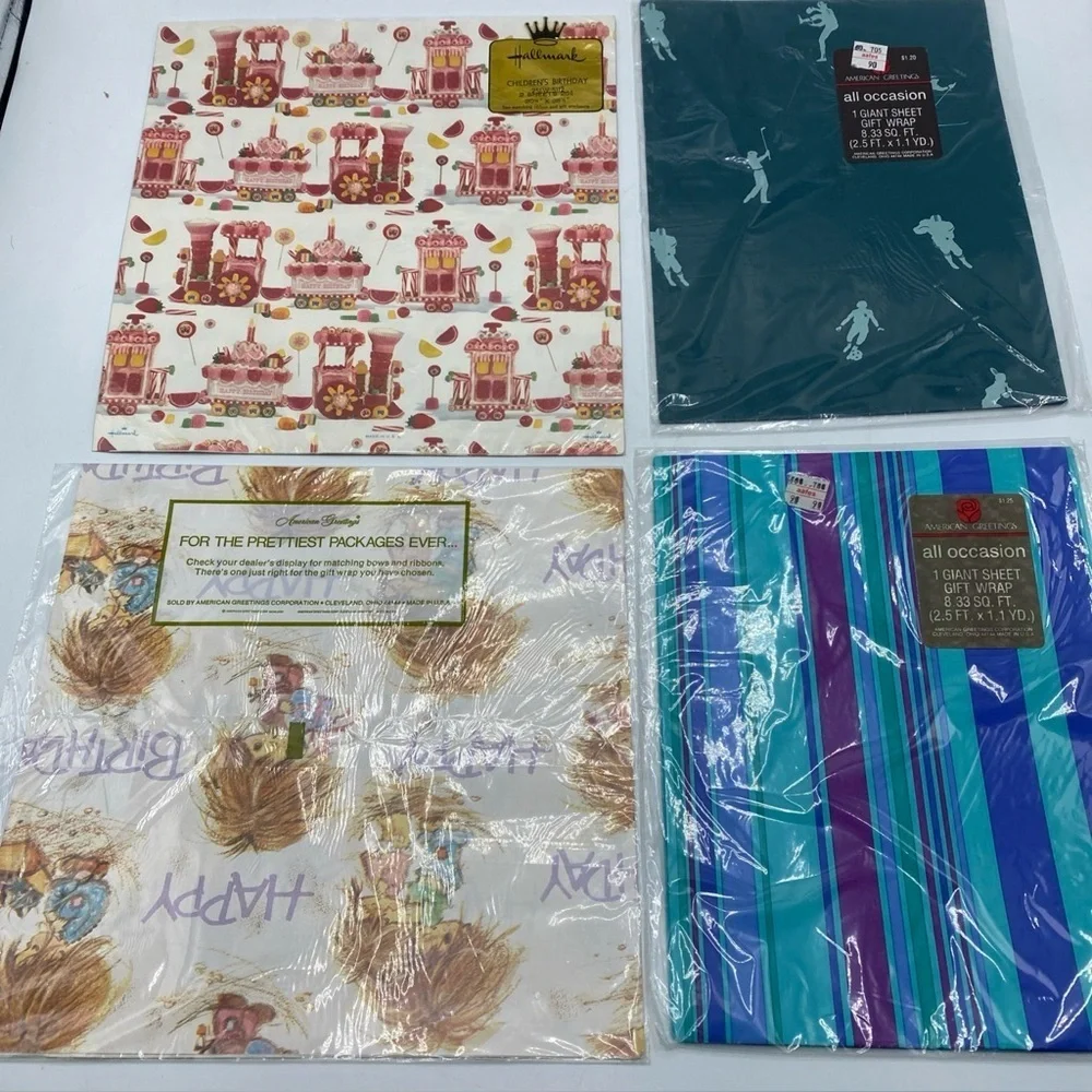 Vintage American Greetings & Hallmark Wrapping Gift Paper Sports Candy Made USA