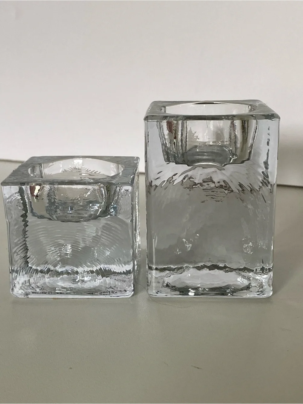 Pottery Barn Square Tealight Candle Holders Vintage Set Of 2 Recycled Glass EUC