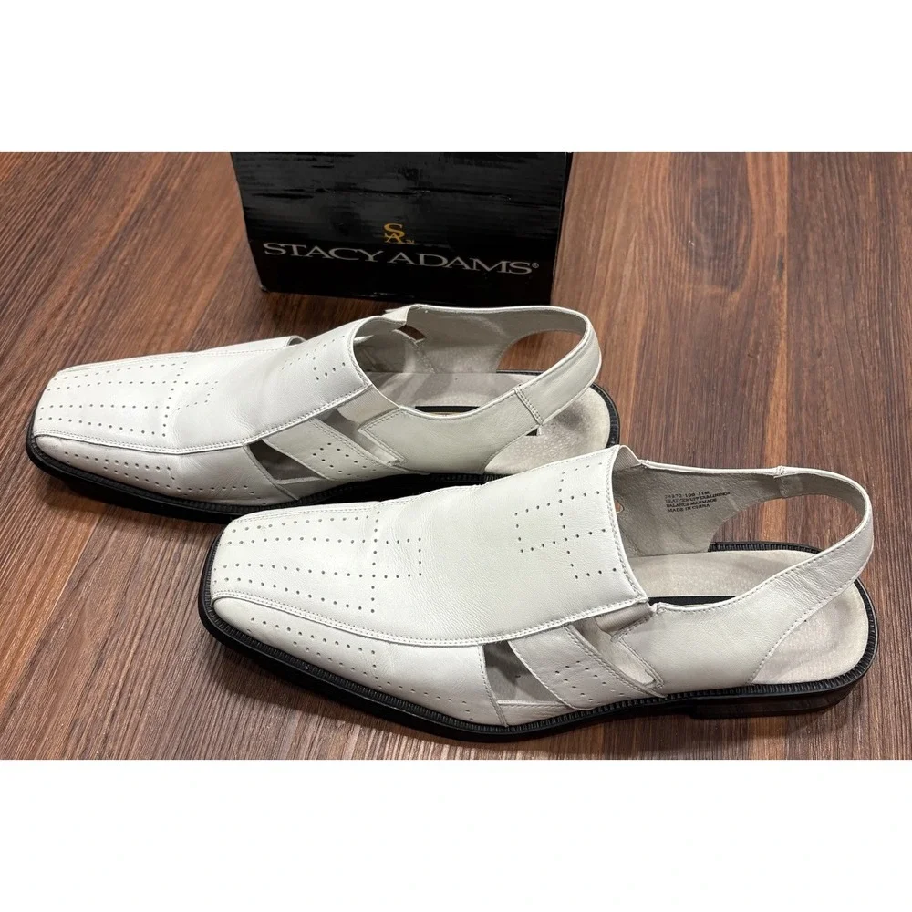 Stacy Adams Mens Calvino‎ City Leather Sandal Flat White Size 11