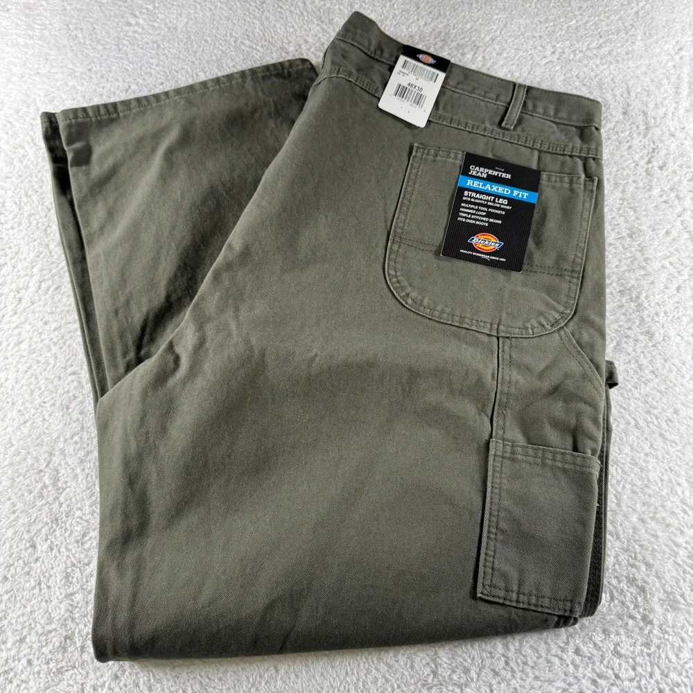 Men's 48X30 Dickies Relaxed‎ Fit Straight Leg Green Carpenter Khakis Pants NEW
