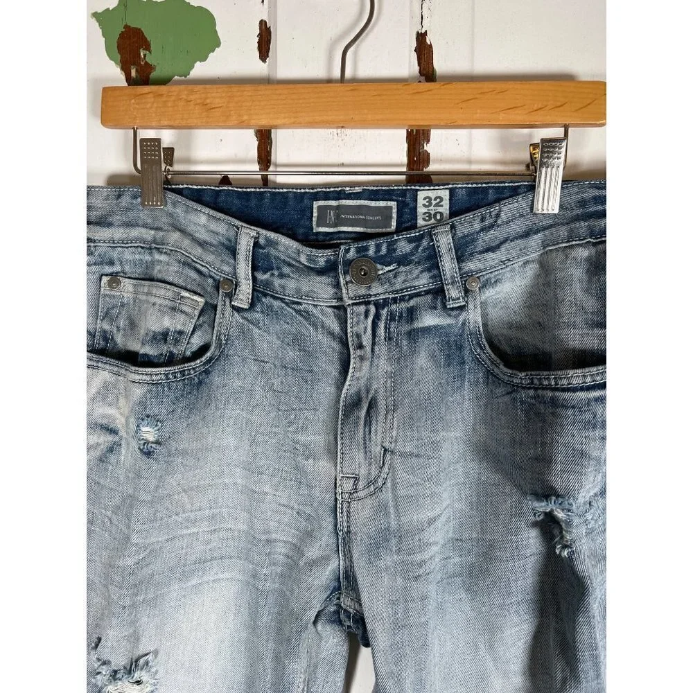 INC Womens Size‎ 32x30 Blue Denim Berlin Slim Straight Jeans Distressed