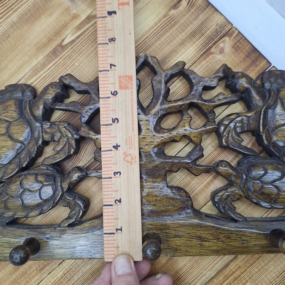 Turtle‎ Bay Beach coat rack 5 Hook Coral Inset Hangers Balinese suar wood