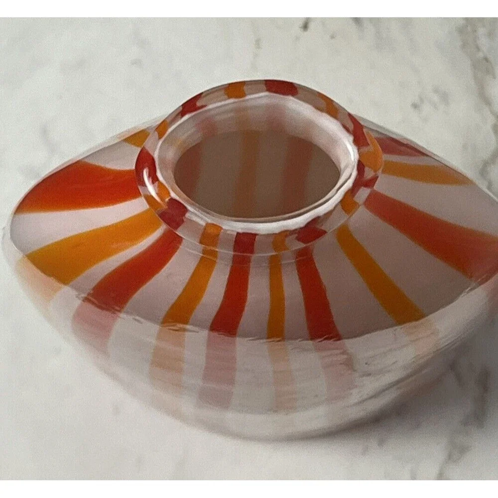 Art Glass Vase Vintage Tall Bottle Stripe White Red Orange Decorative Modern 13