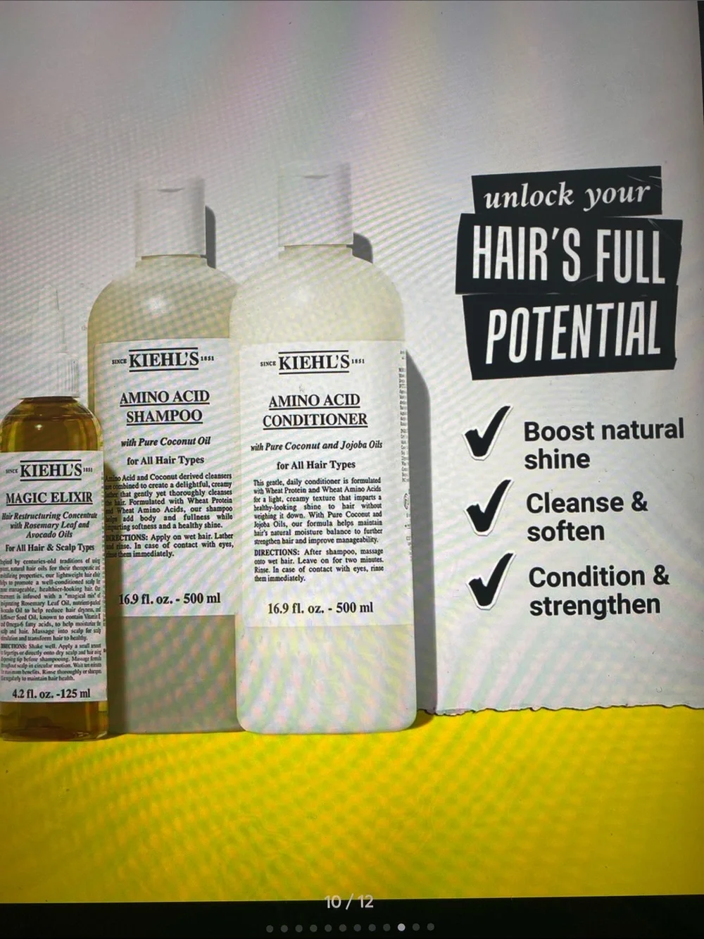 Kiehl's Amino Acid Hair Trio 3 Trio with Amino Acid Box Gift Set - NIB - New