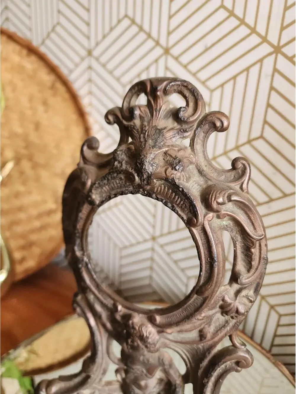 Antique 1906 Brass Cast Mantle Clock Case  Frame