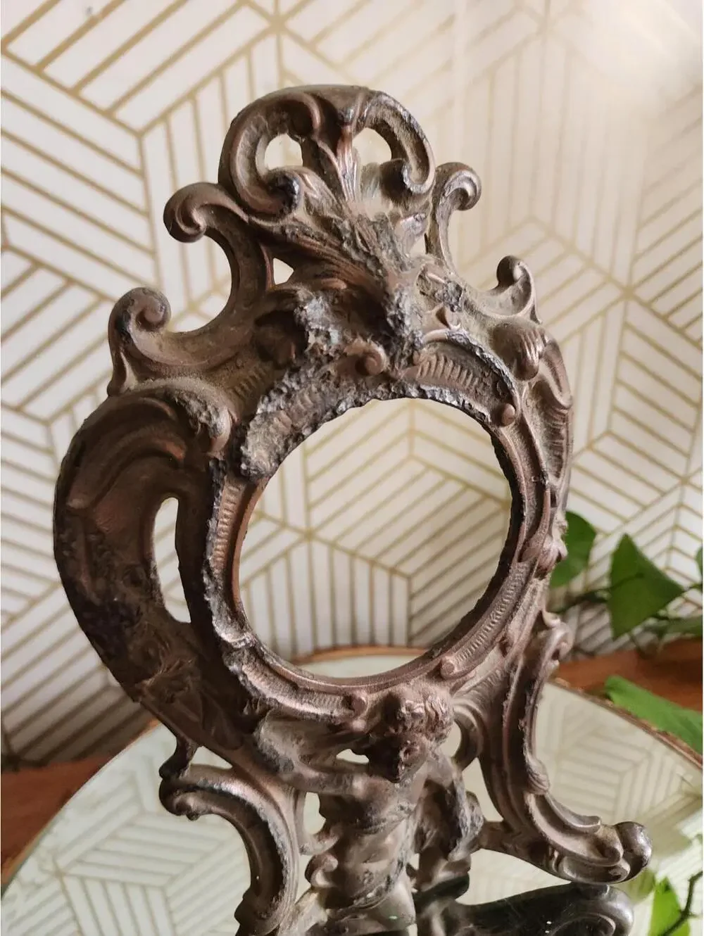Antique 1906 Brass Cast Mantle Clock Case  Frame