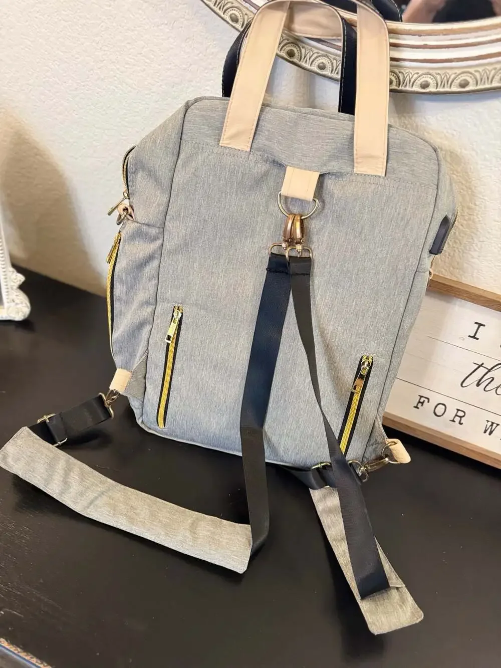 Slonser Large Diaper Bag Backpack with USB Charging Port Grey Striped