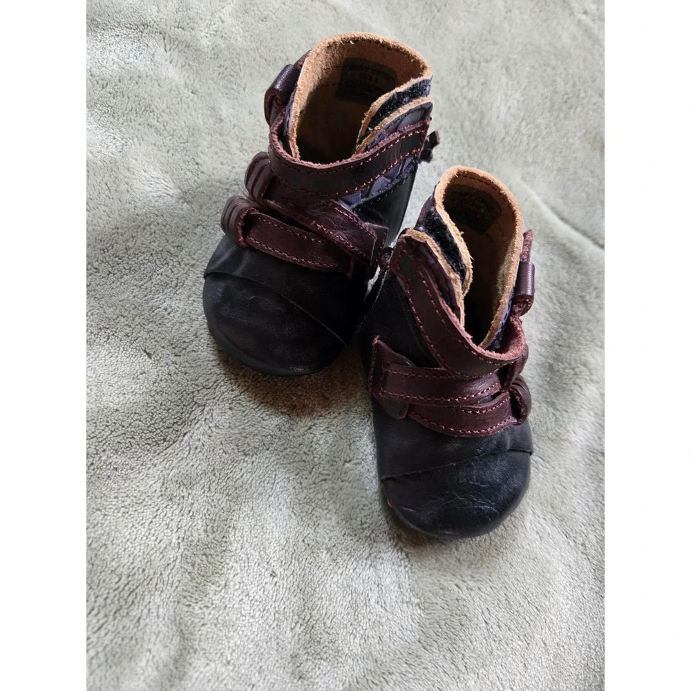 Freebird by Steven Baby Leather Multi-Strap Boots Black Burgundy